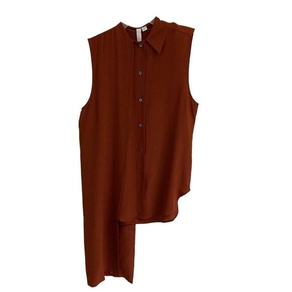 OAK Boutique Brand Silk Button Up Blouse Extended Gun Flap Blouse Oxblood Size S - Picture 2 of 12